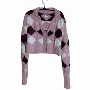 Cutton On Fluffy Knitted Cardigan with Buttons Pink Size L V Neck